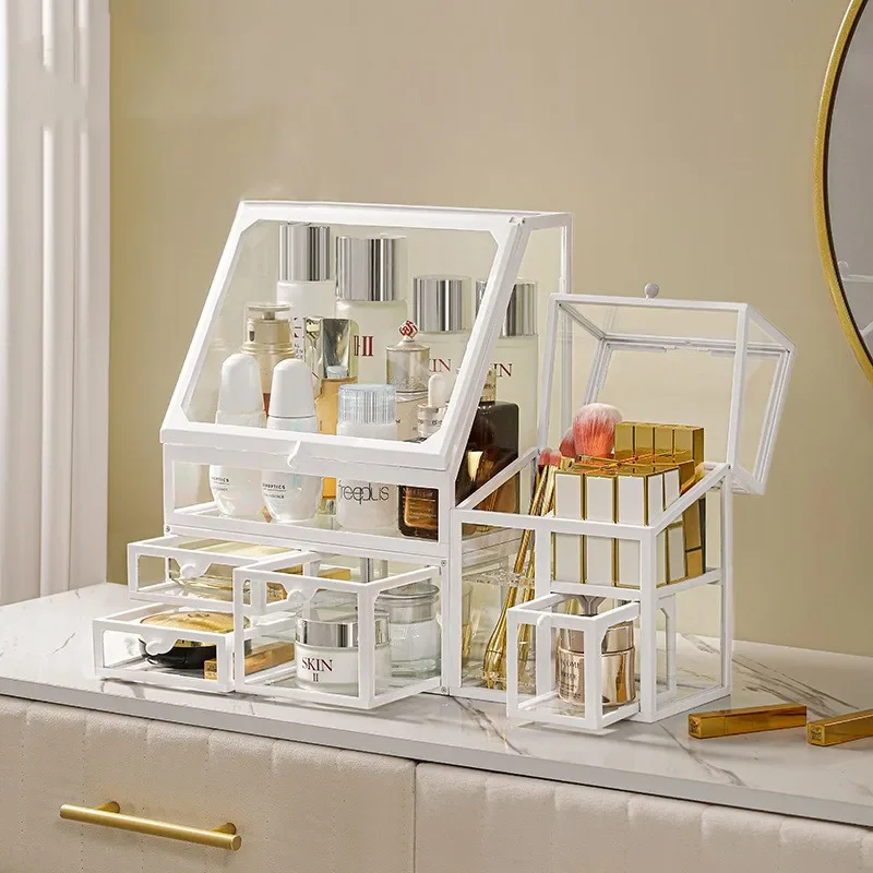 Glass Makeup Organizer Box Cosmetic Lipsticks Brush Jewelry Storage Holder Luxury Home Desktop Rack Bathroom Shelves