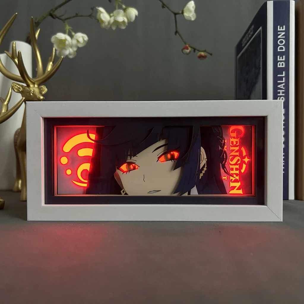 Genshin Impact Yelan Led Lamp Box For Gaming Room Bedroom Decor Nightlight Christmas Gifts Anime Lightbox 3d Paper Cut Light Box