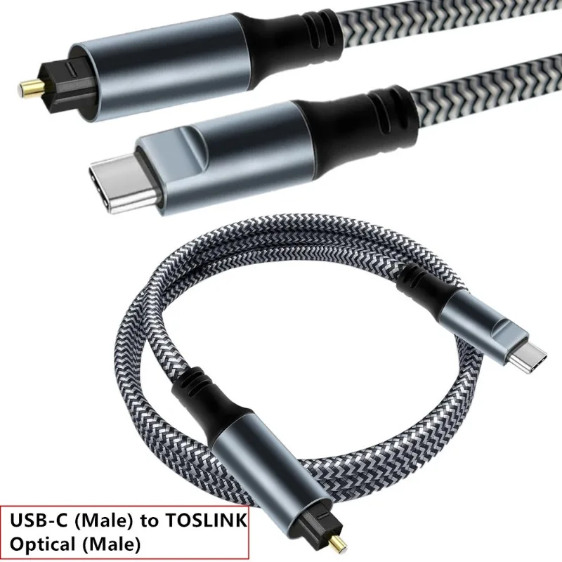 Braided USB C To Optical Audio Cable 3Ft USB C To Toslink Optical Cable with Gold-Plated Connector for TV/Soundbar,Sony PS5