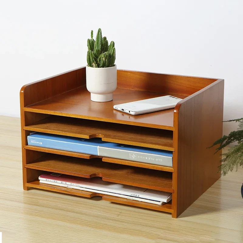 Solid Wood Desktop Organizer Box with Portable Bluetooth Speaker Multi-Function Office Storage Shelf for Home