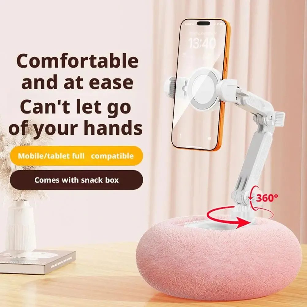 Foldable Plush Phone Holder Rotatable Car Sofa Bed Lazy Holder for Mobile Tablet Pillow Stand Adjustable for Reading on Bed
