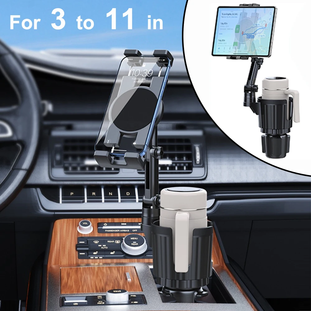 Cup Holder Tablet Mount for Truck, Car Tablet Holder with Adjustable 360° Rotation Stand, Fit for Phone/iPad 3