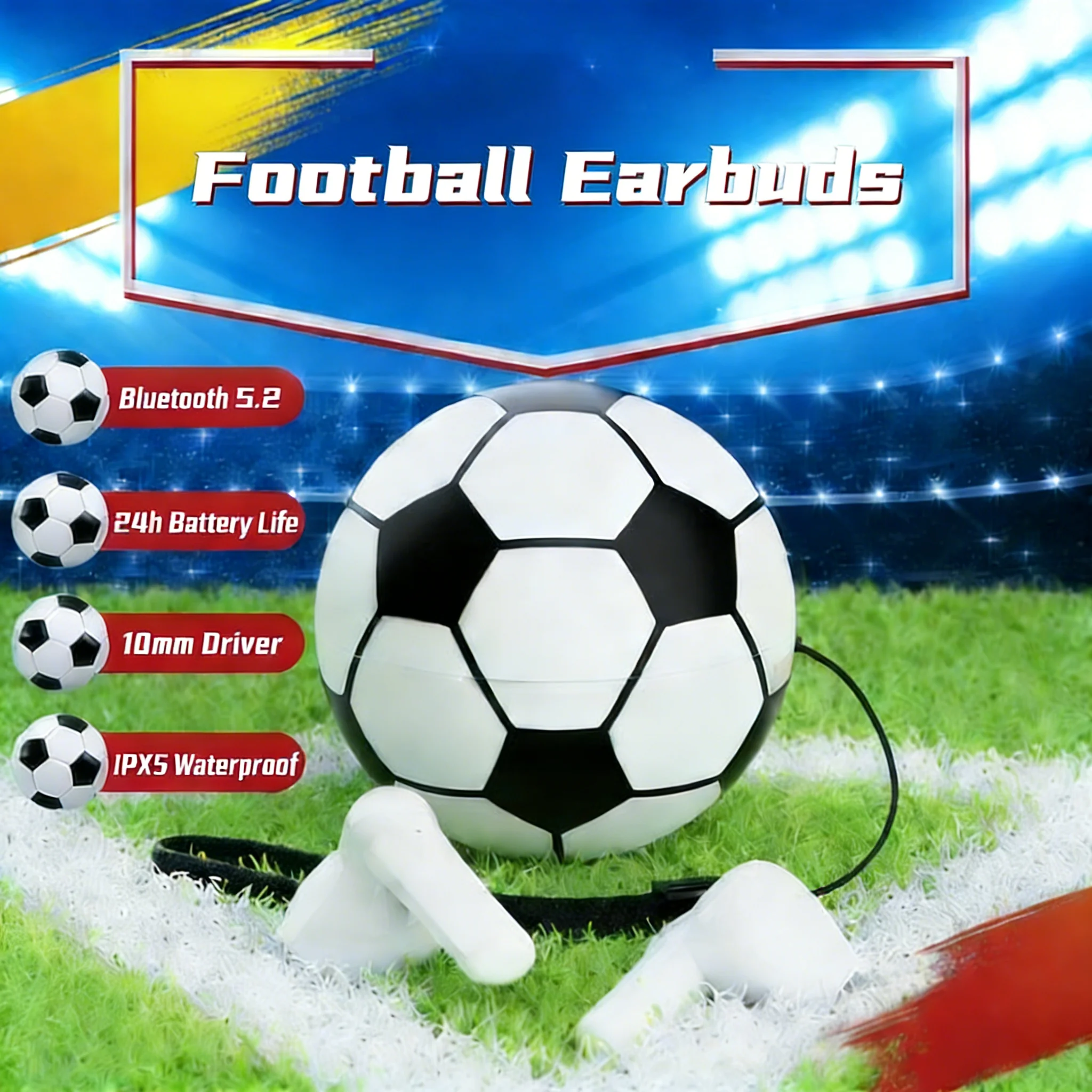 Creative Football Shaped Wireless Earbuds Bluetooth 5.2 IPX5 Waterproof 24h Battery Life For Sports Gaming