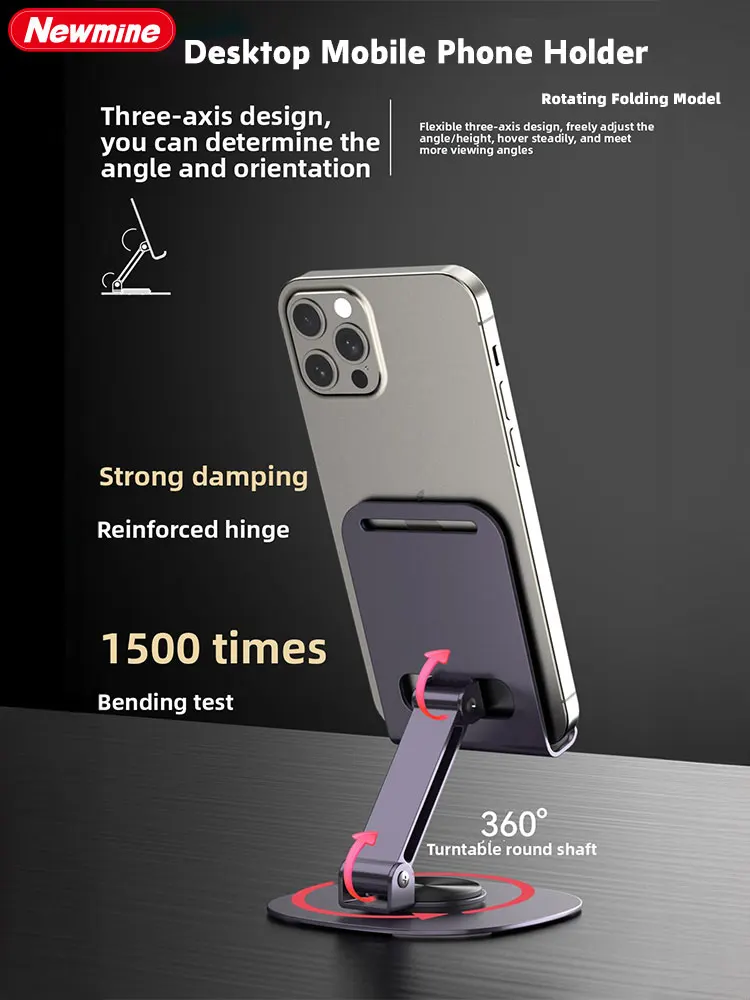 Newmine Aluminum Alloy Foldable Desktop Phone Holder Adjustable Flexible Mobile Phone Tablet Mount Stand For iPad iPhone Samsung