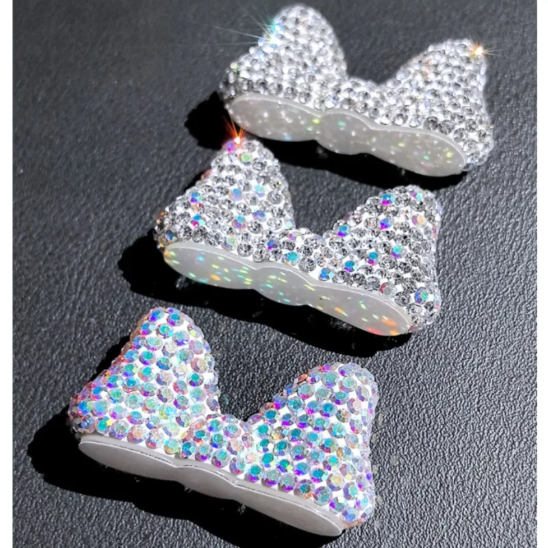Mini Diamond‑Bow Screen Decor Ornament For PC Monitor Car Central Control Panel Cute Decoration For Office Workspace