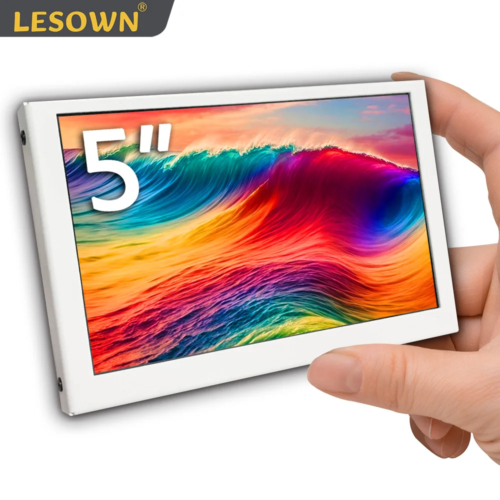 LESOWN 5 inch Monitor Mini Screen HD 800x480 IPS HDMI LCD Auxiliary Micro Display for Raspberry Pi 5 4 3B+ Windows PC White