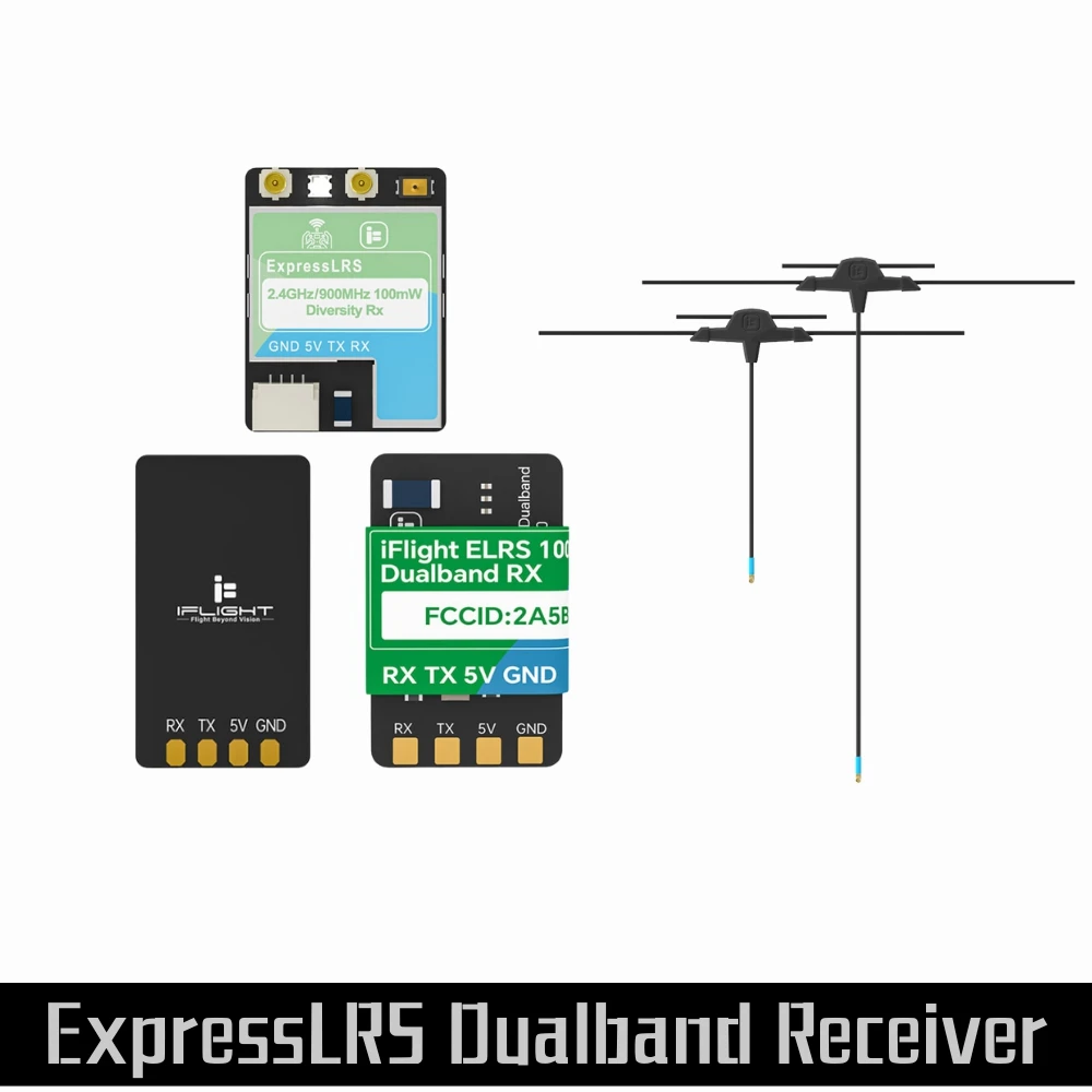 iFlight ExpressLRS ELRS Dual Band Receiver 100mW 500mW Adjustable Power Long Range RX with Diversity Antenna for FPV Drones