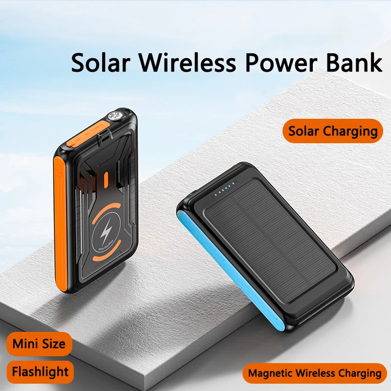 Solar Power Bank Magnetic Wireless Charger Powerbank for Magsafe iPhone 17 16 15 14 13 12 Mini Portable External Battery Charger