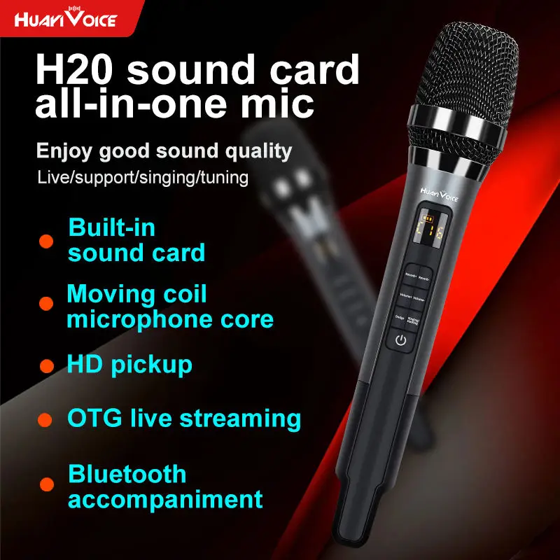 H20 integrated microphone, with sound card, universal for mobile phones and computers, professional Karaoke recording equipment