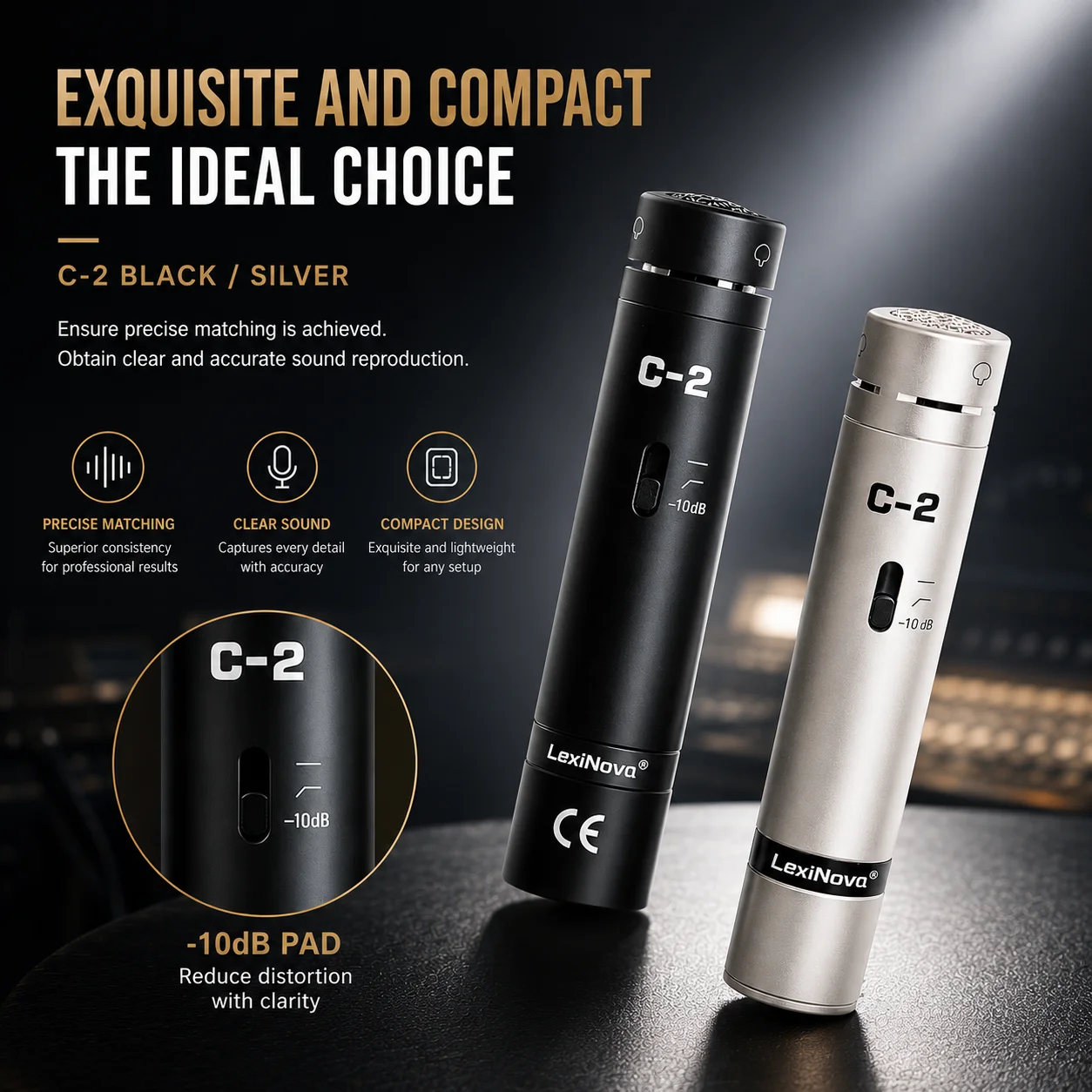 2-C Professional Drum Microphone Wired Condenser Microphone Musical Instrument Stage Performance Mic 1/2 Pc Heart-Shaped Mic