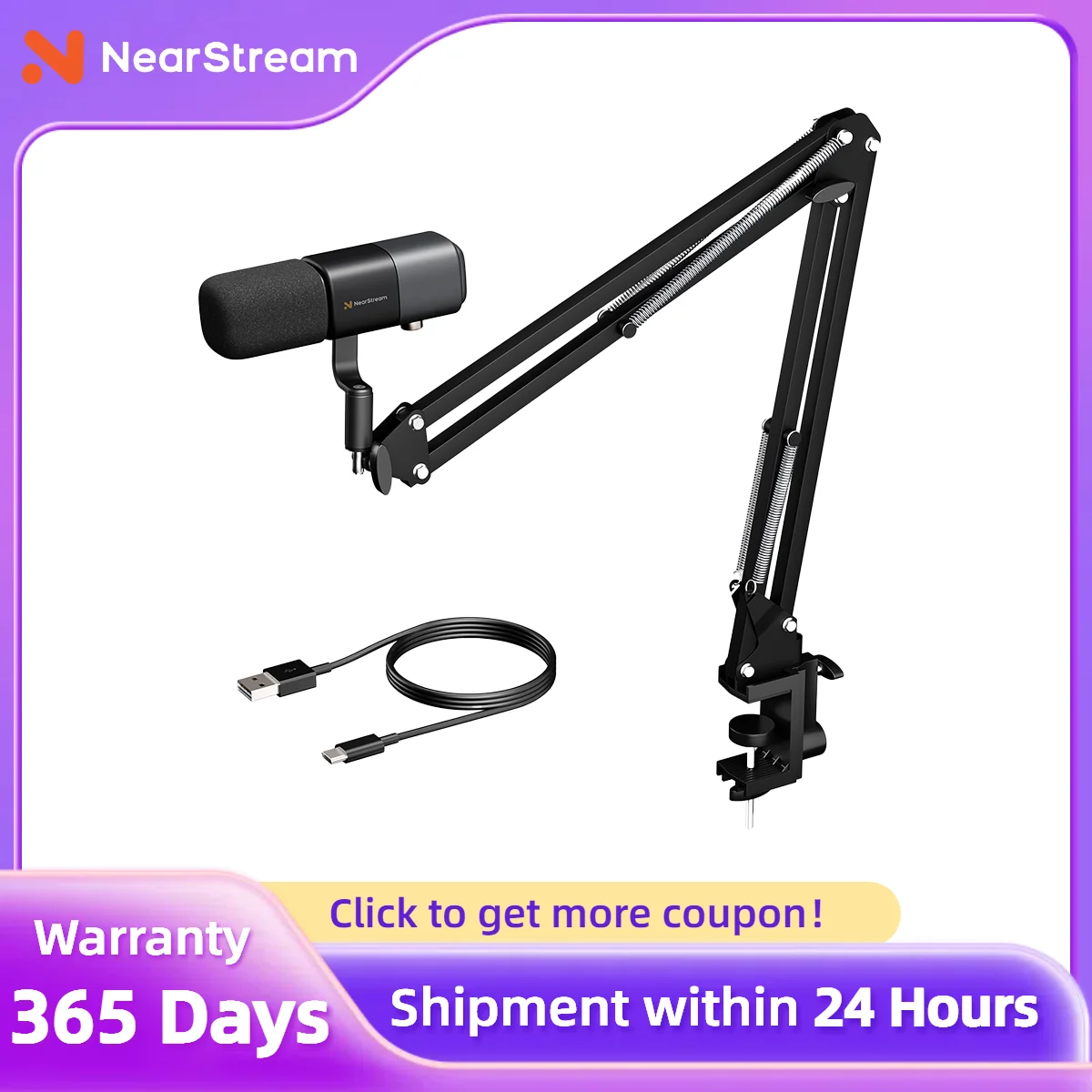 NearStream USB XLR Condenser Mic Boom Arm Plug-and-Play Professional Microphone PC for Streaming Podcast Studio Set Recording