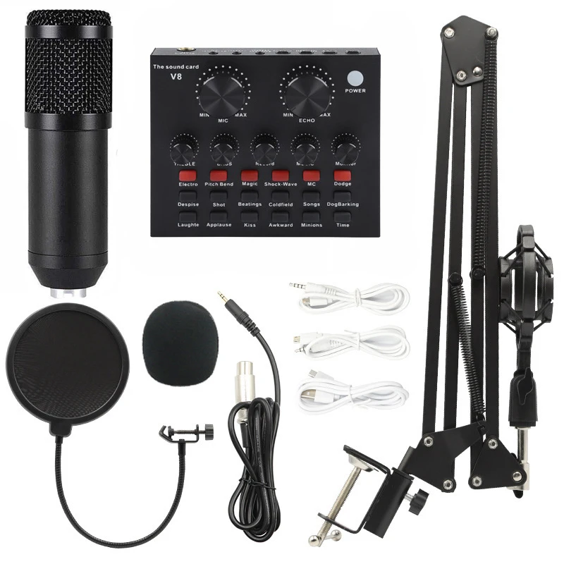 XLR Professional Microphone Condenser Mic V8 Sound Card PC Computer Audio USB Recording Studio Game Live Broadcast