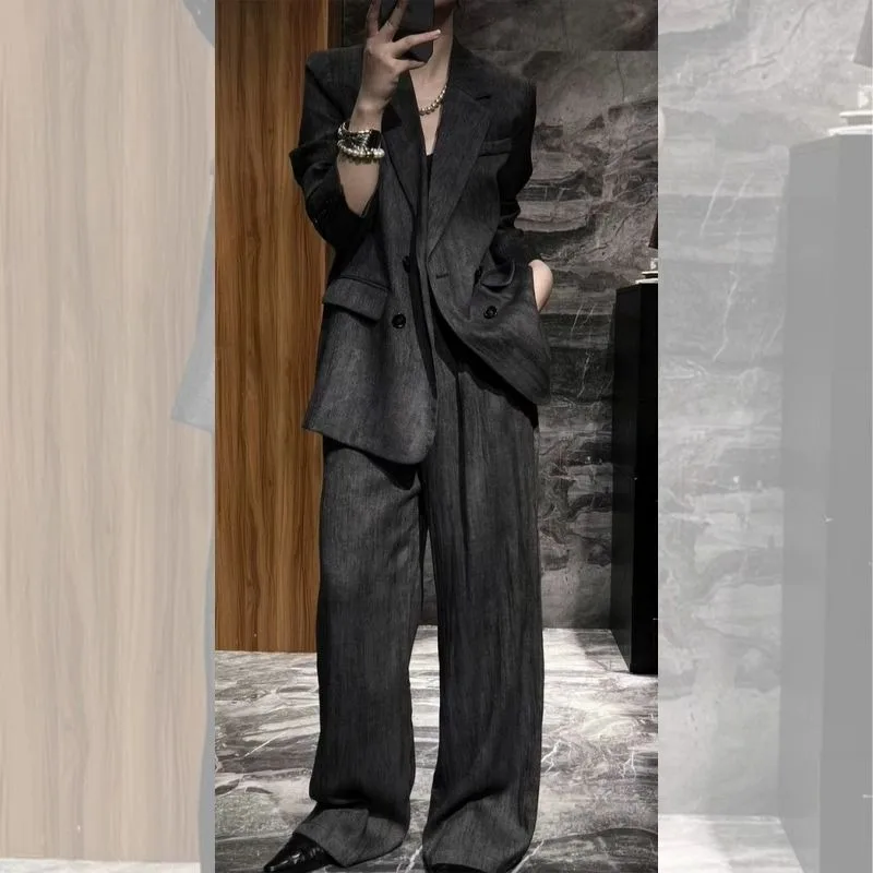 European Style Commuting Retro High-end Professional Suit Jacket Early Spring Fashion Light Mature Wide-leg Pants Set Fashion