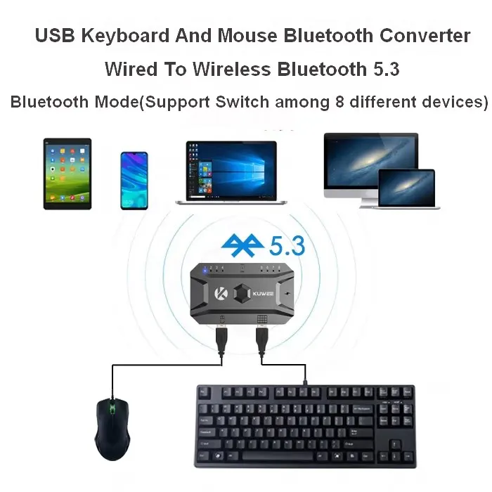 USB wired Keyboard and mouse to wireless Bluetooth adapter converter,Bluetooth 5.0 USB hub