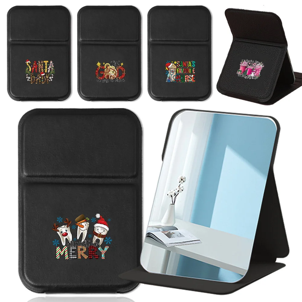 High Quality Foldable Makeup Mirror Christmas Print Beauty Tool Portable Non Slip Single Sided Mirror Christmas Pattern