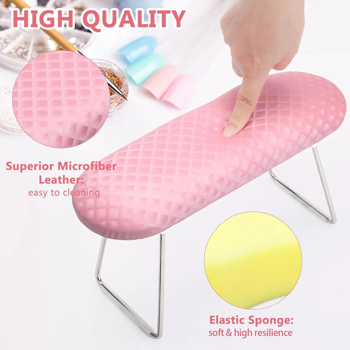 Beauty Salon Nail PU Leather Support Hand Pillow Anti-Slip Hand Rest Foldable Soft Tartan Pink White Nail Art Tools Pad