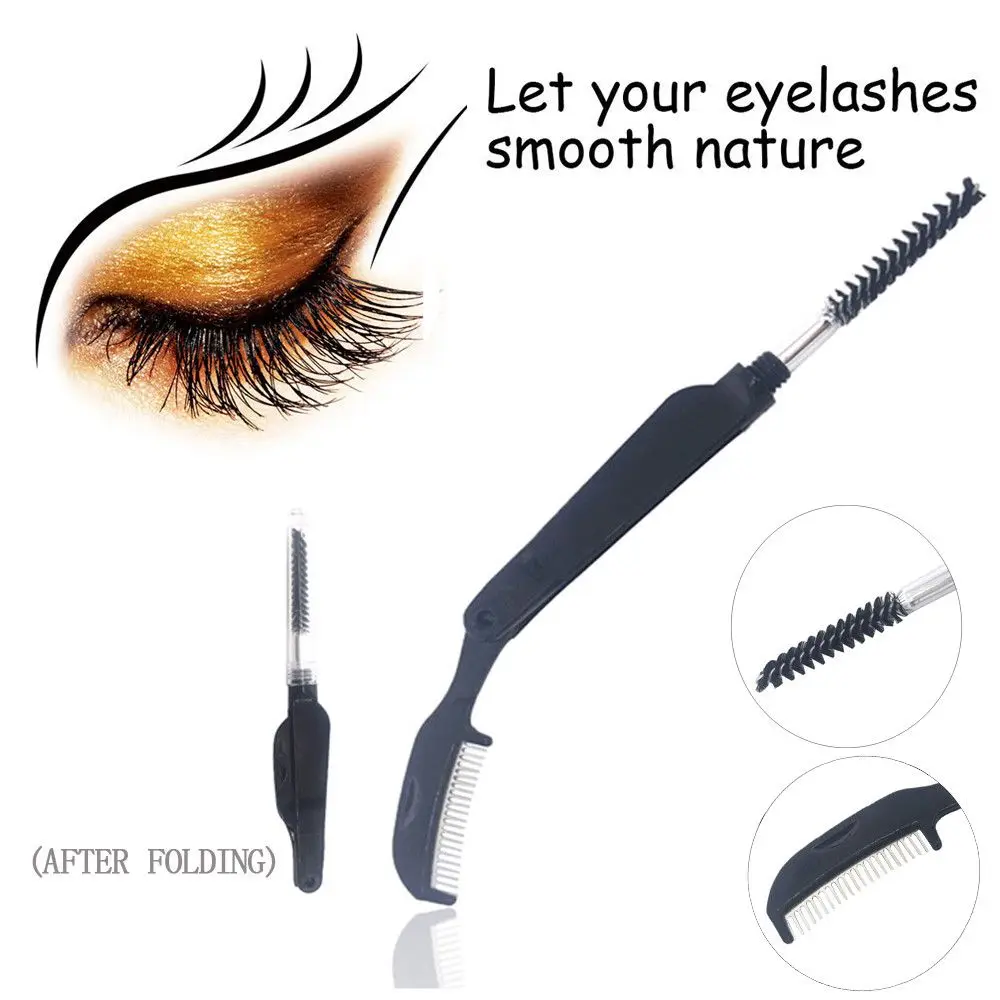 Hot Sale Eyelash Extension Tool Makeup Beauty Eyelash Metal Comb Dual-Head Foldable Eyebrow Brush Mascara Separator