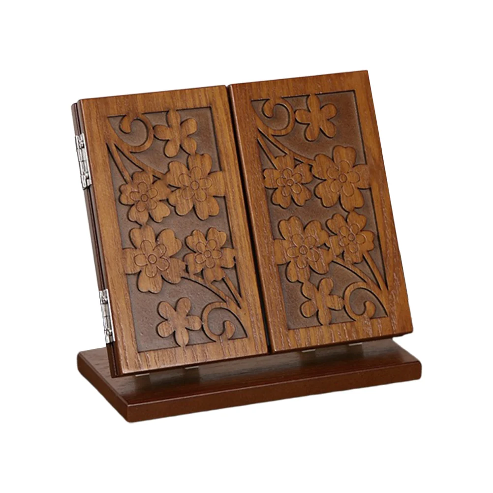 Foldable Three Sided Wooden Base Mirror Wood Carve Pattern Desktop Cosmetics Vanity Beauty Skin Care Tools Makeup Mirrors