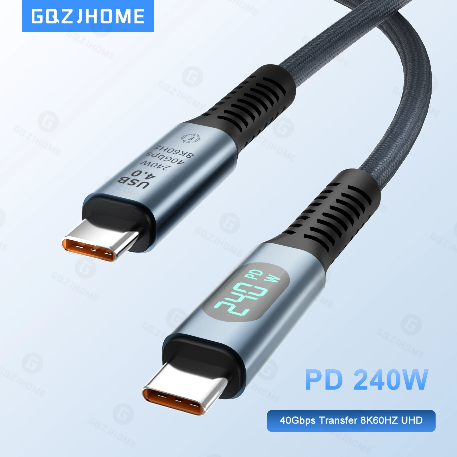 Thunder-bolt 4 Compatible for USB4 Cable with LED Display Supports 8K@60Hz 40Gbps 240W USB C PD Charging For iPhone 16 Mac
