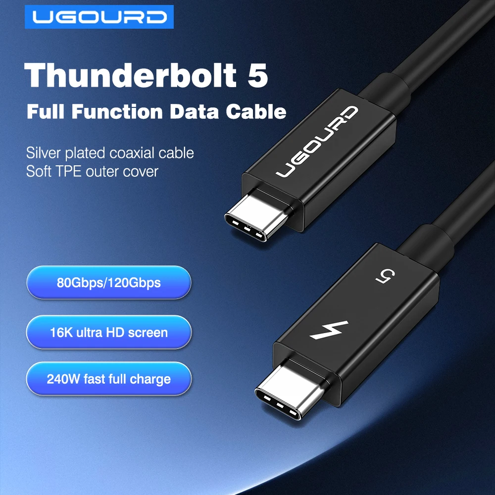 Thunderbolt 5 Cable Soft TPE 80Gbps Type-C USB4 V2 Coaxial Cable USB-C to C 240W 16K 8K for EGPU Mac MINI SSD iPhone 16 MacBook
