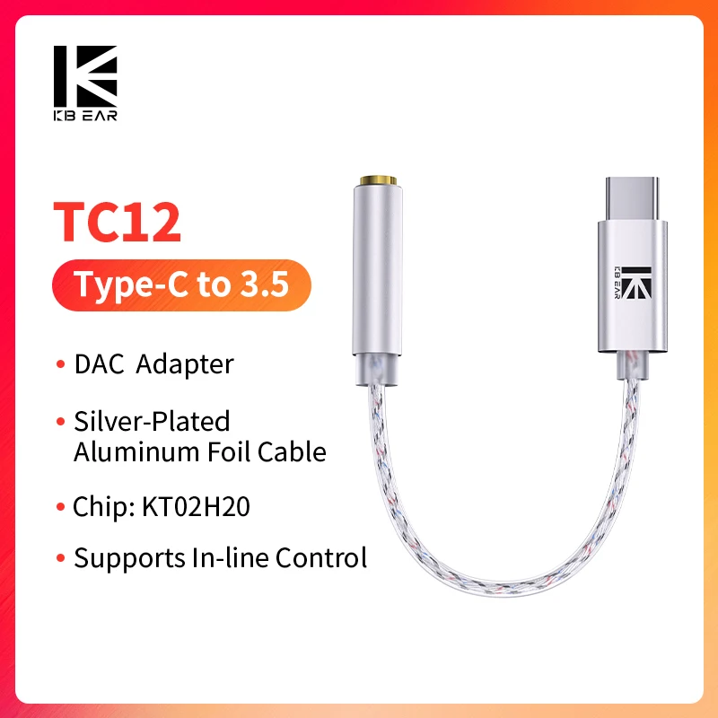 KBEAR TC12 USB Type C to 3.5mm DAC HiFi Earphone Adapter with Audio Cable Converter Decoder Cable for iPhone Xiaomi