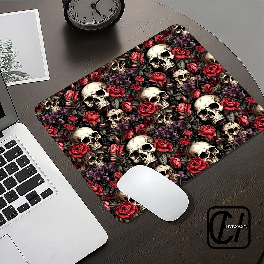 Gothic Skull Red Rose Mouse Pad XXL Gaming Desk Mat Non-Slip Rubber Waterproof & Stitched Edges Dark Floral Aesthetic Pad HYBXXC