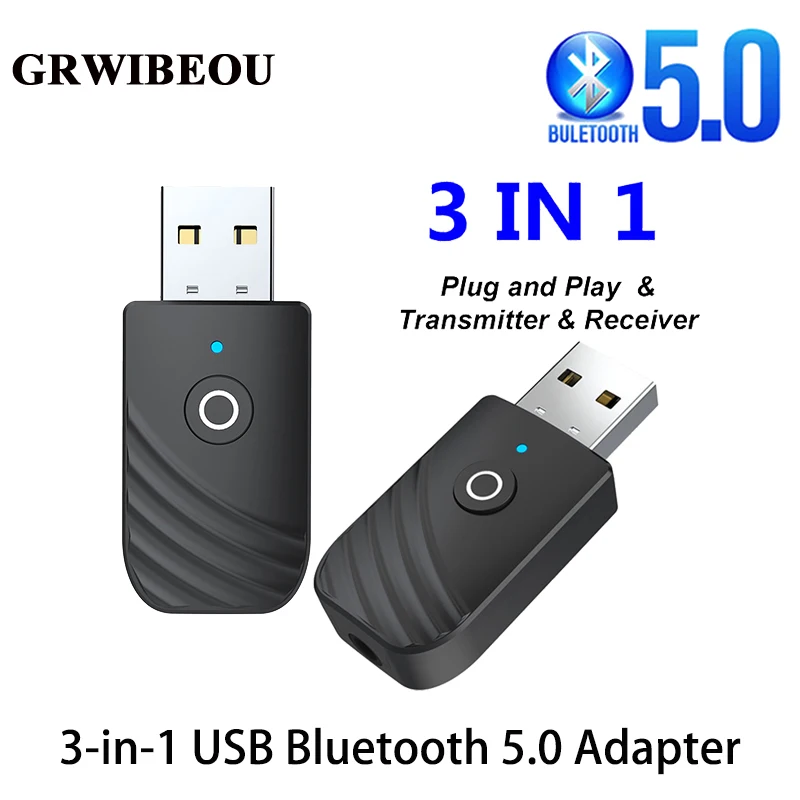 GRWIBEOU USB 3 In 1 Bluetooth 5.0 AdapterAudio Receiver Transmitter 3.5mm AUX Stereo Adapter For TV PC Computer Car Accessories