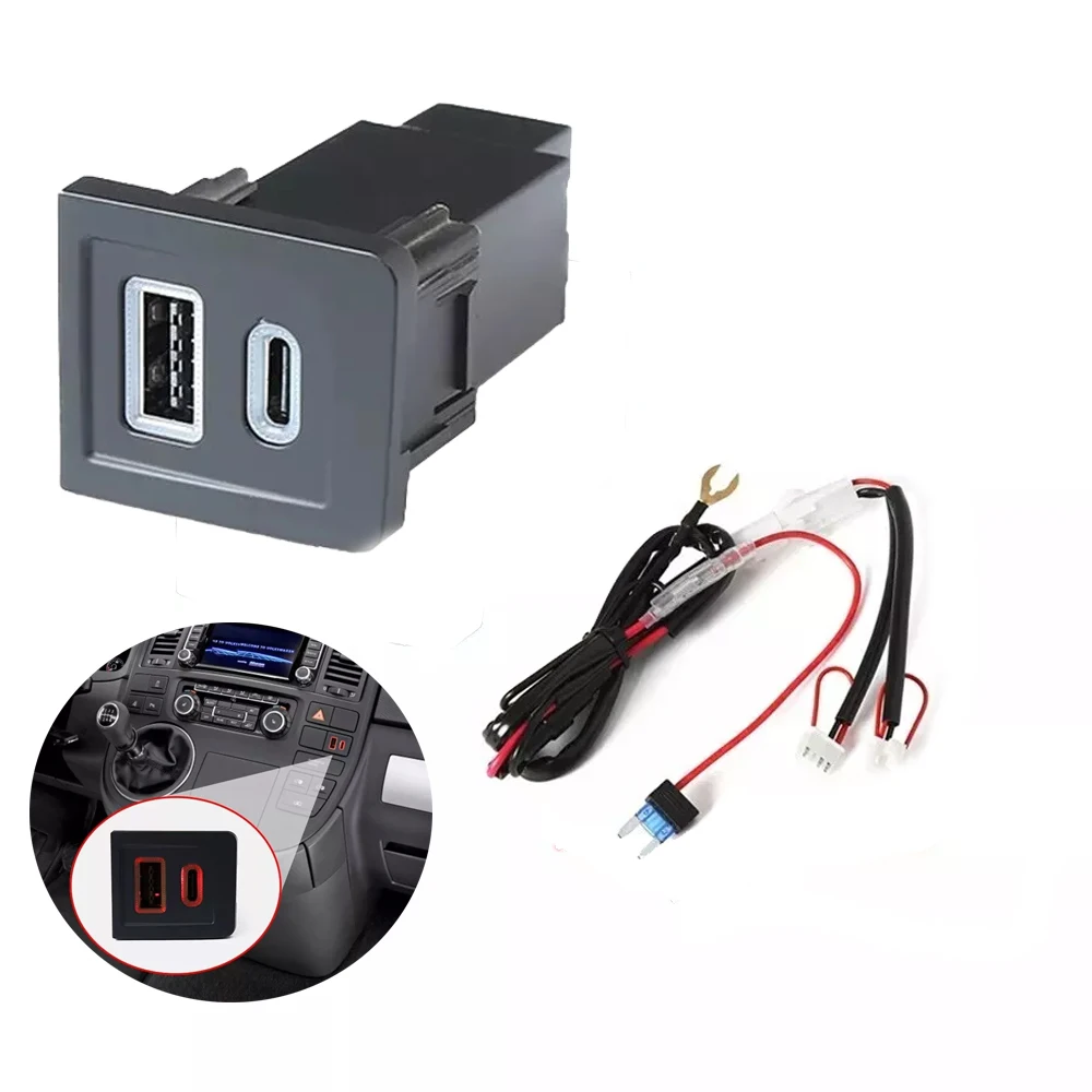 Car Power Adapter Dual USB PD Type C/QC Auto Charger Outlet 2 Ports Car Charger Adapter For VW Multivan T5 Accessories