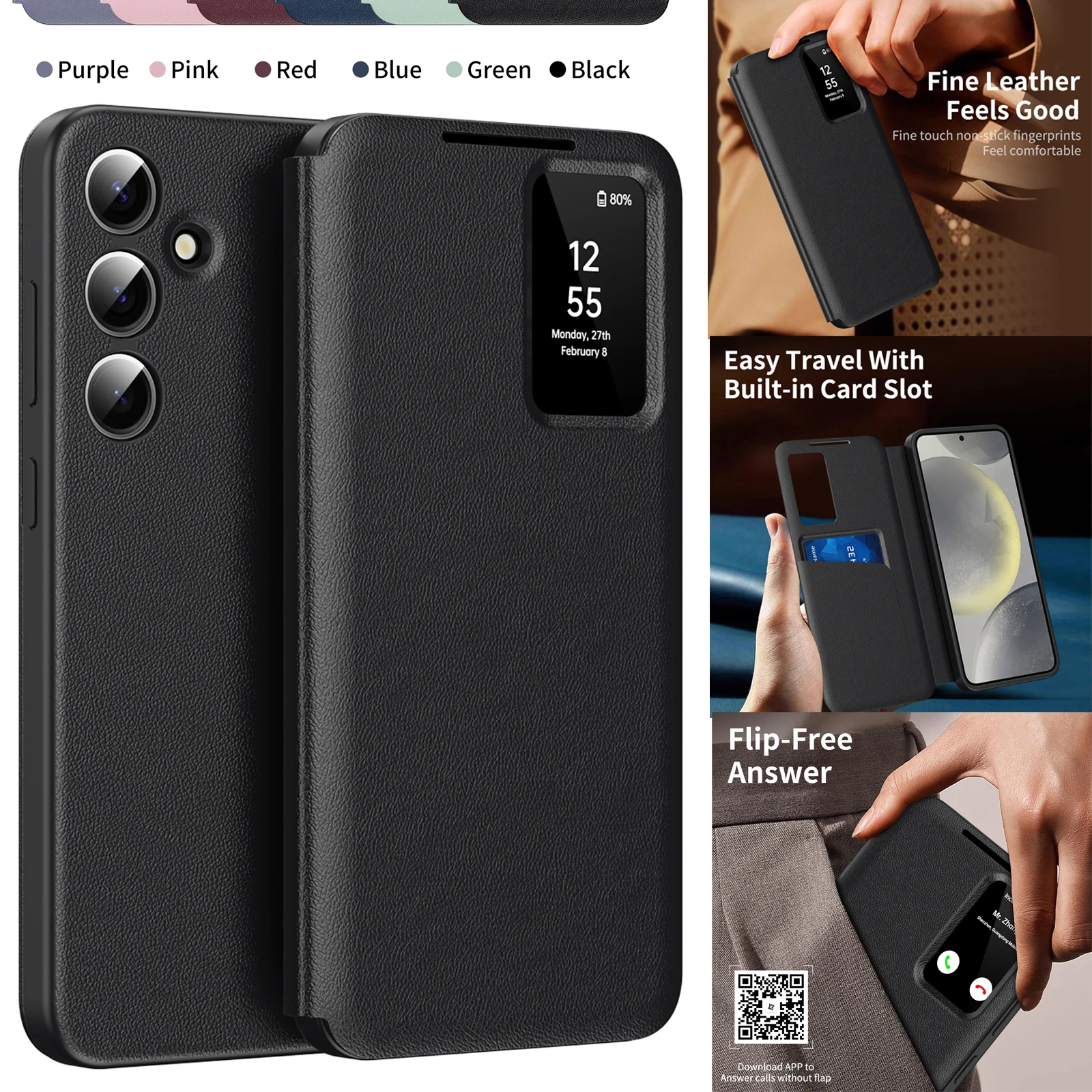 A26 For Samsung Galaxy A26 5G Smart Window Case, Wake Up/Sleep, Wallet Phone Protect Cover Card Pocket Holder Stand Case