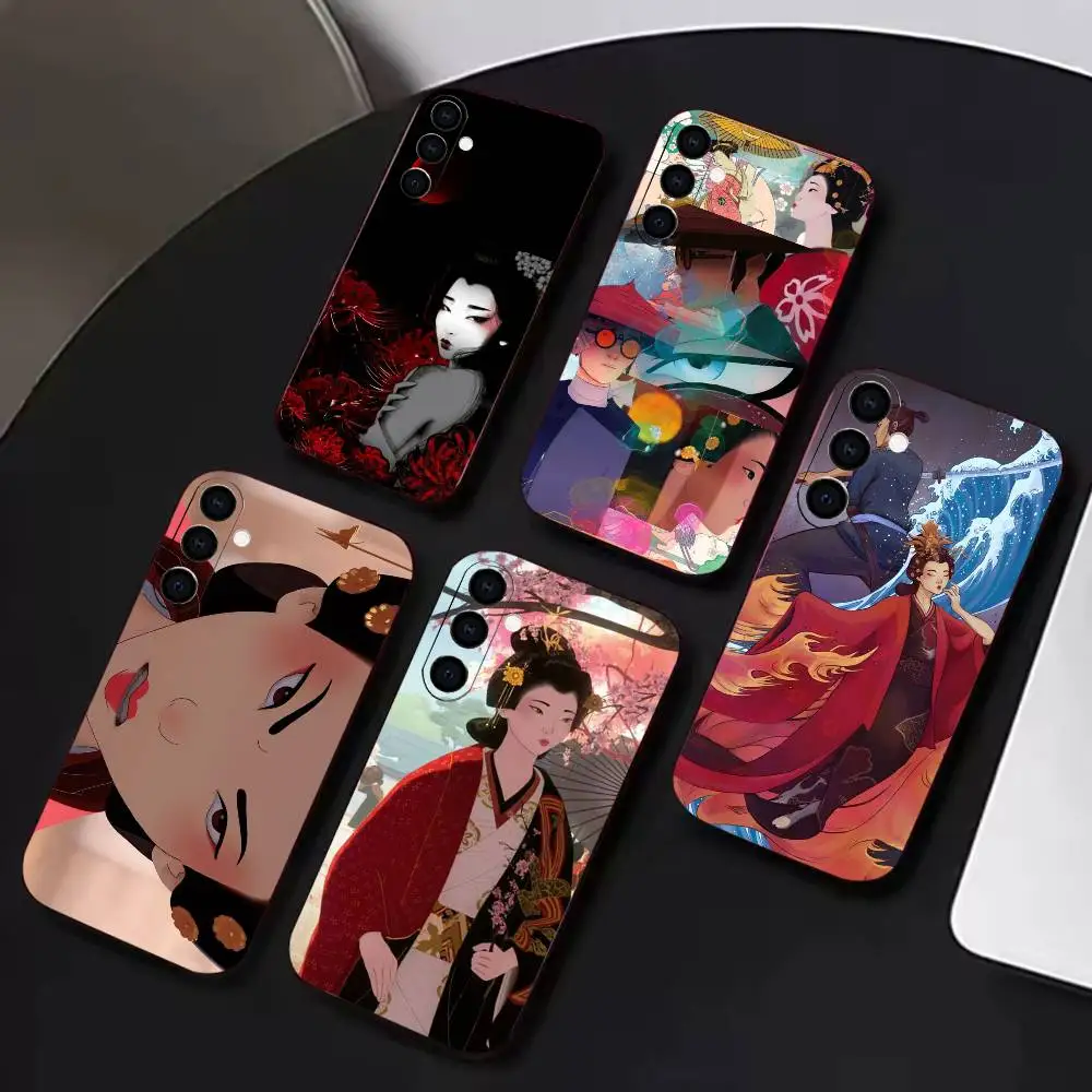 B-Blue Eyes Samurai-Akemi smart Phone Case Black Soft Silicone TPU For Samsung A72,A51,A70,A71,A53,A52,A73
