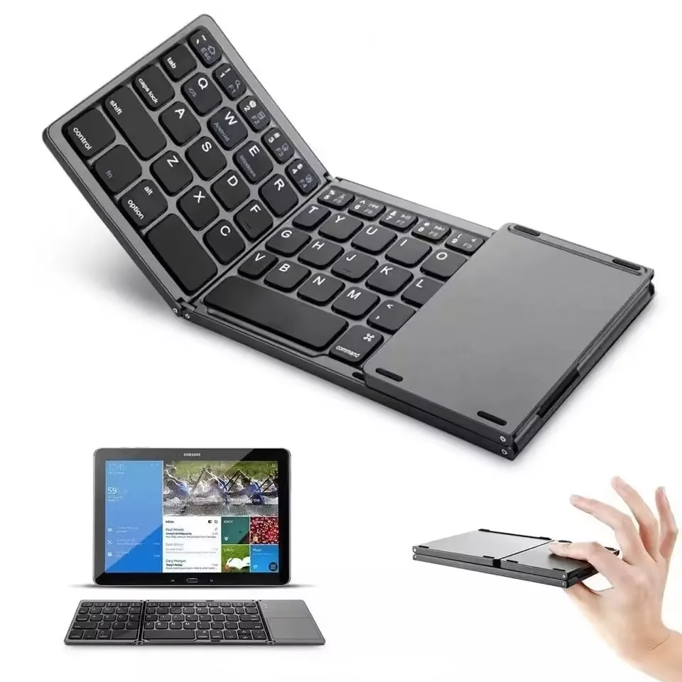Bluetooth Wireless Folding Keyboard Rechargeable Portable Foldable Keyboard with Touchpad for Laptop Desktop Tablet and PC