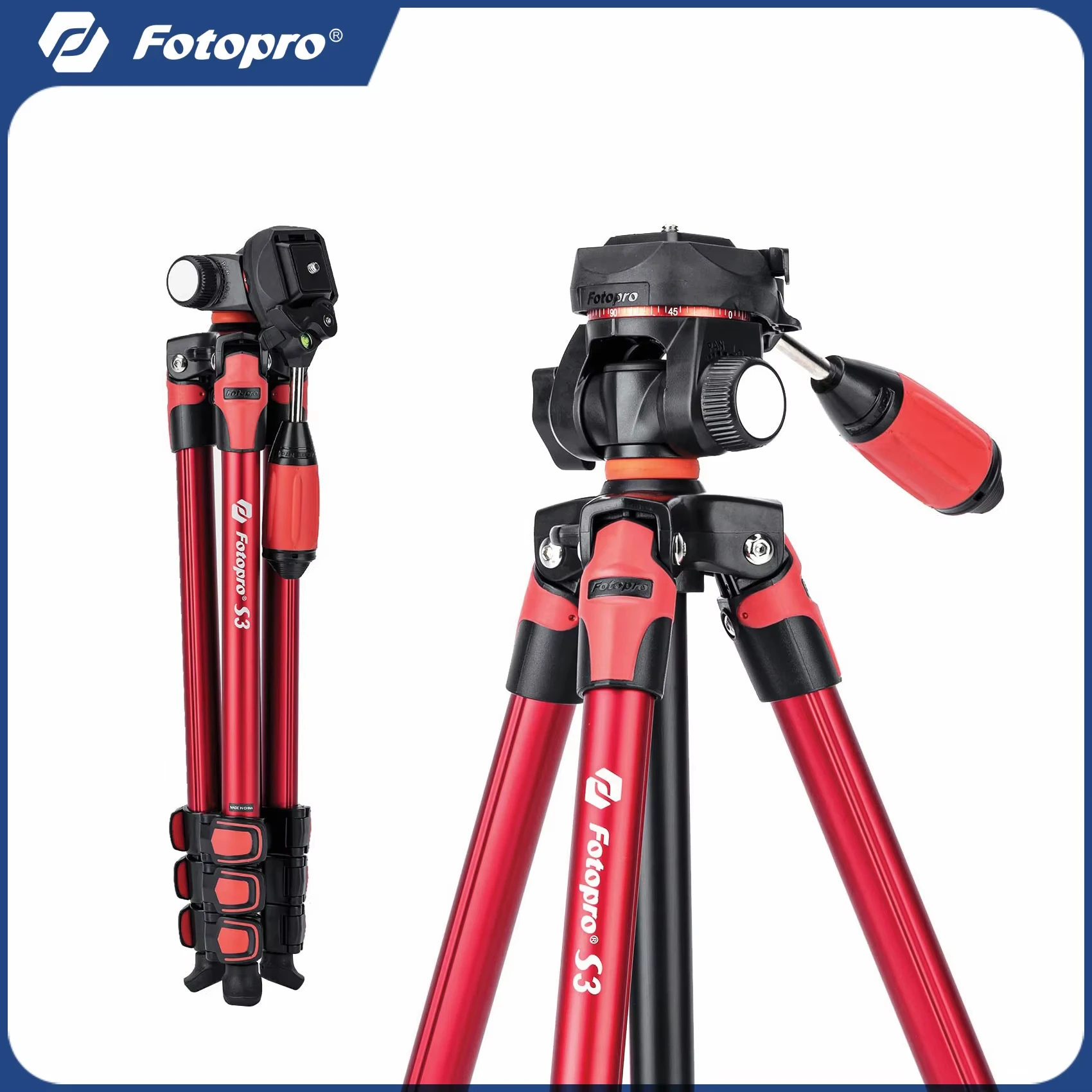 Fotopro S3 Portable Travel Camera Tripod with Quick Release Plate 1/4 Screw Carry Bag for DSLR Mirrorless Camera Smartphone Vlog