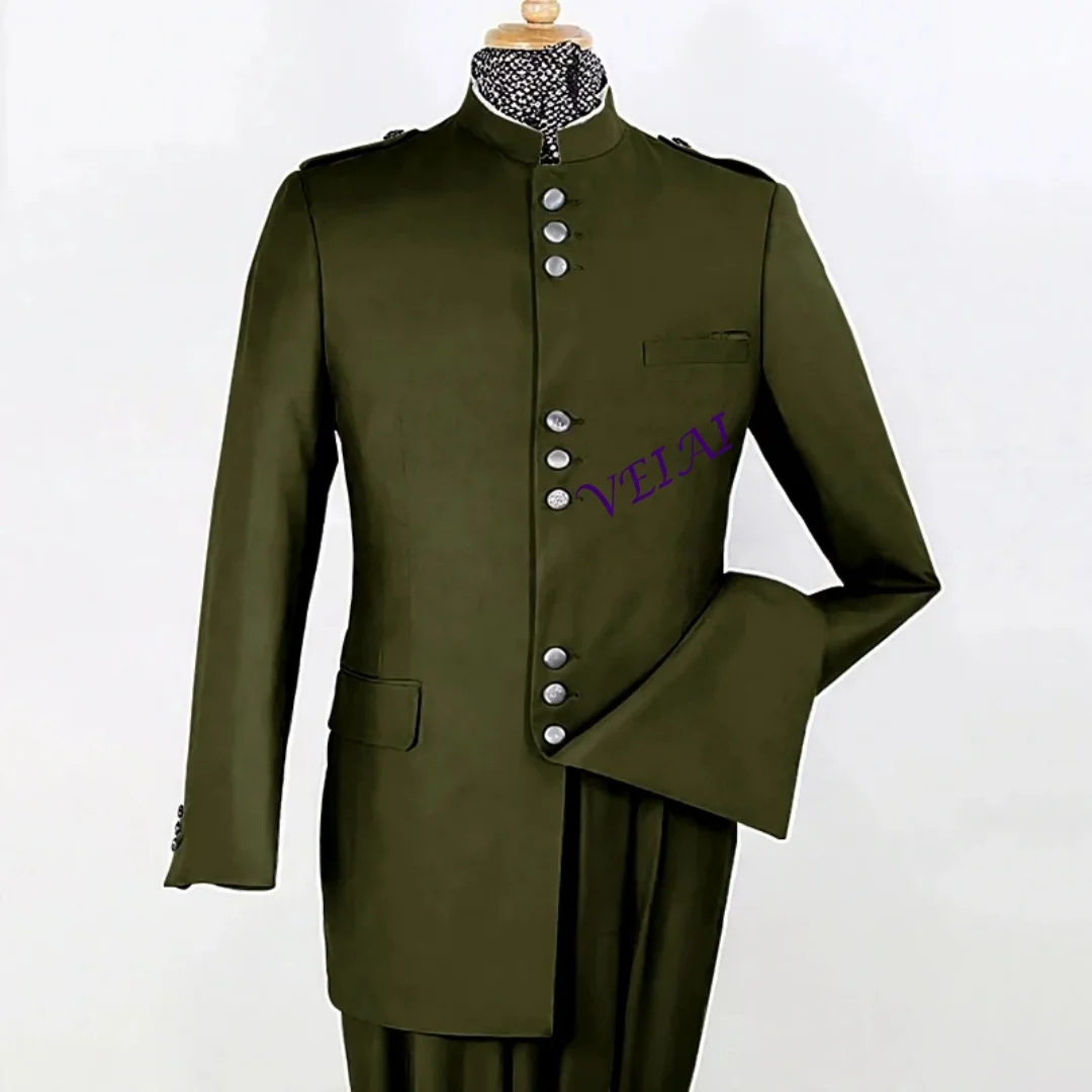 Chic Gray Slim Fit Men's 2-Piece Suit Single Breasted Stand Lapel Elegant Office Jacket And Pants Outfit Customized Clothing