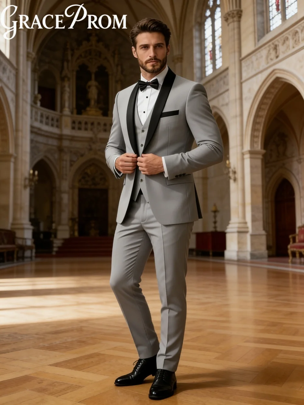 Premium Mens Suit Set Fashion Gray Single Button Suit Set Includes Jacket Vest Pants For Office Performance Banquet Attire Custo