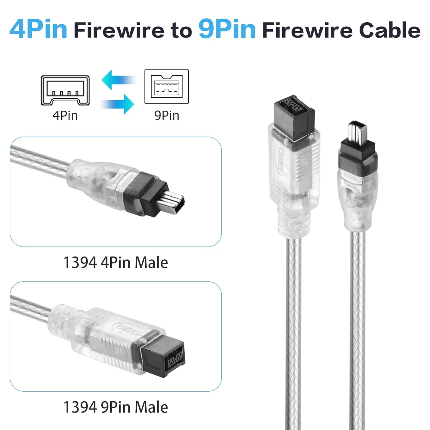Firewire High Speed 1394B 800-400 IEEE 9 Pin Male to 4 Pin Male Cable for Mac Pro, MacBook Pro, Mac mini, iMac PC,Digital Camera