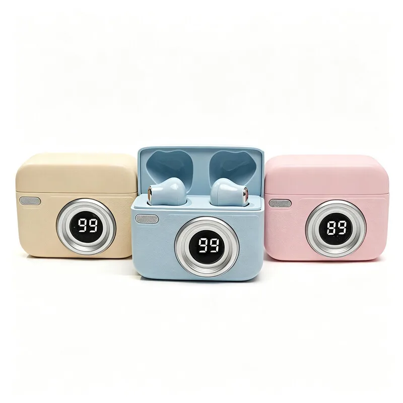 Innovative Camera Style In Ear Headphones Wireless Bluetooth 5.4 Digital Display Screen Noise Reduction Long Battery Life Stereo