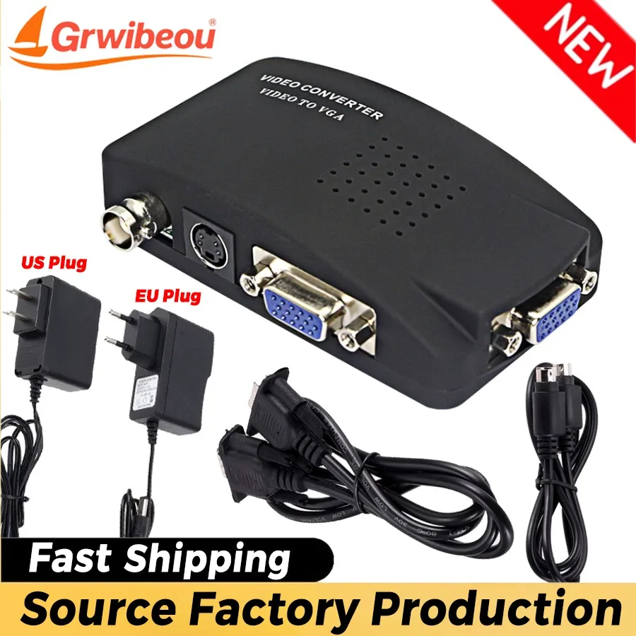 Grwibeou VGA BNC Composite S-Video To VGA Converter Video Converter VGA Output Adapter Digital Switch Box for PC Mac Camera TV
