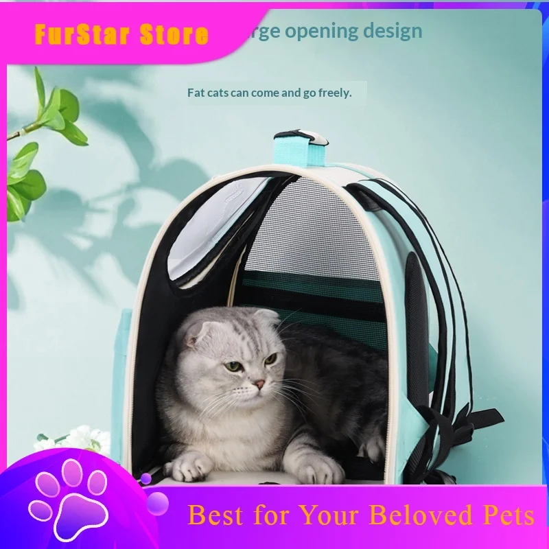 FurStarTop New Foldable Extra Large Capacity Breathable Cat Carrier Backpack, Double Shoulder Portable Pet Travel Crate For Cats