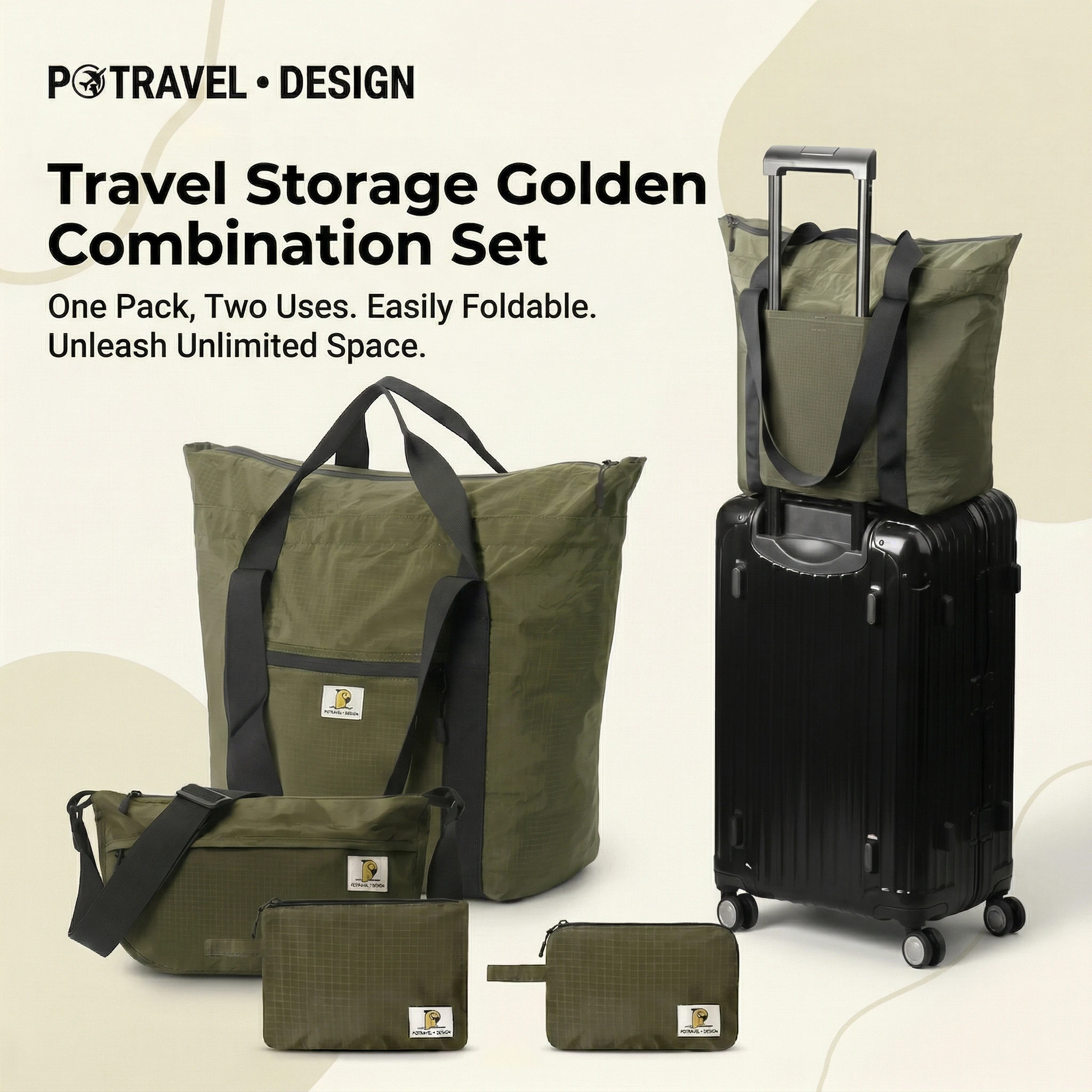 Waterproof Foldable Travel Bag Duffel Tote & Crossbody Bag Large Capacity Portable Luggage Storage Pouch for Women Men