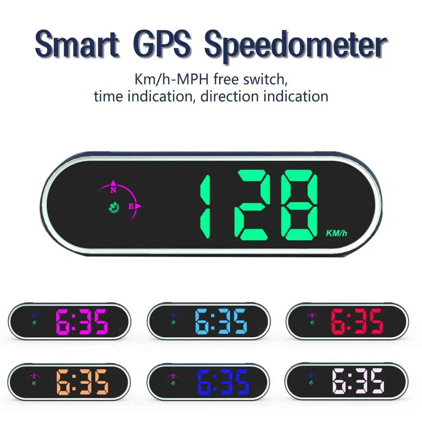 Car Headup Display GPS Digital Speedometer KMH/MPH Switchable with Colorful LED Display Clock Function for Car Truck SUV RV