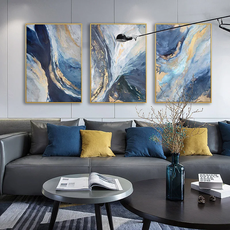 3Pc/Set Modern Abstract Style Gold Canvas Art Printed Poster Picture Wall Living Room Bedroom Office Studio Home Decor Frameless