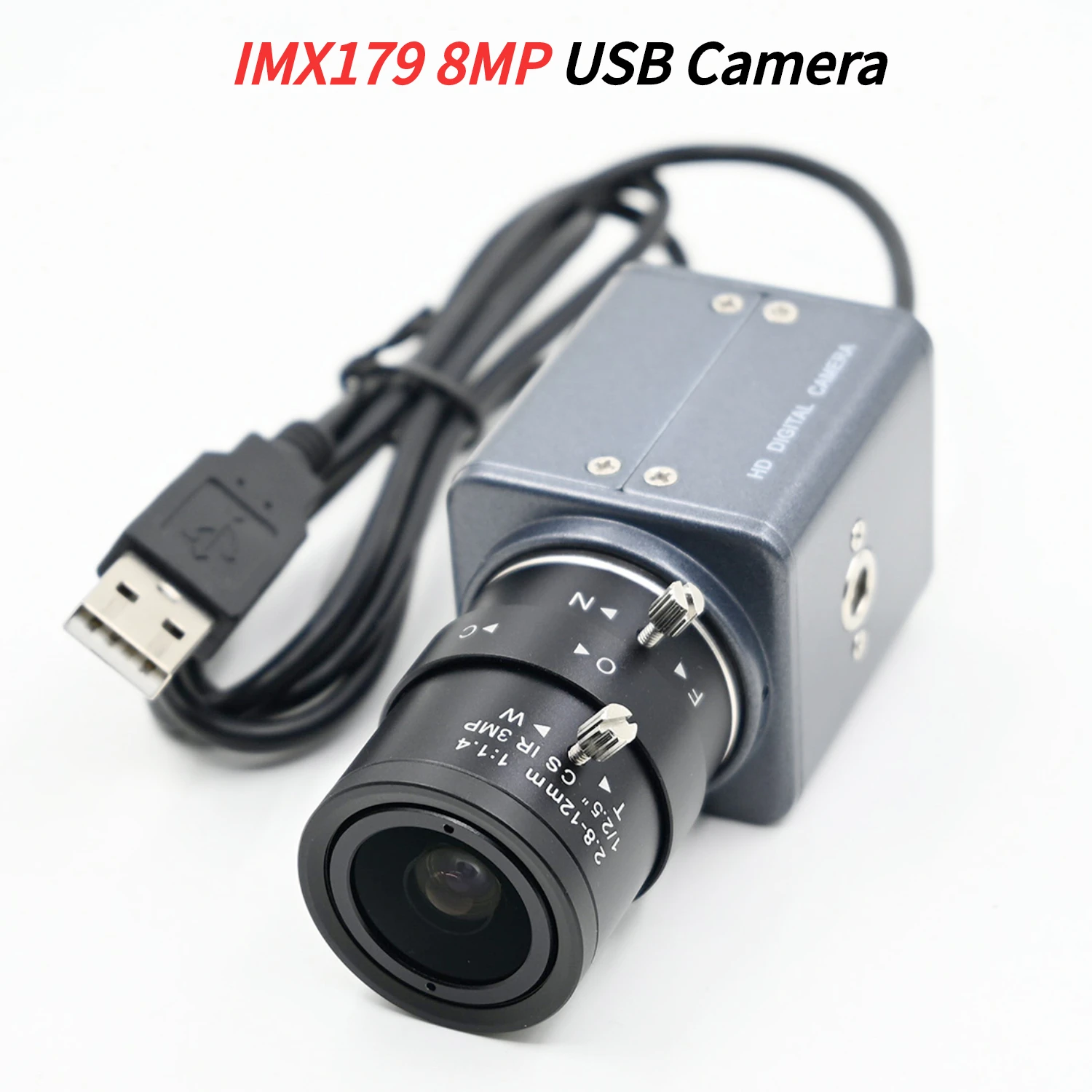 IMX179 HD USB Camera 8MP, Mini Case Webcam With 5-50mm 2.8-12mm Varifocal CS Lens,Plug And Play,3264x2448,Windows Linux Android