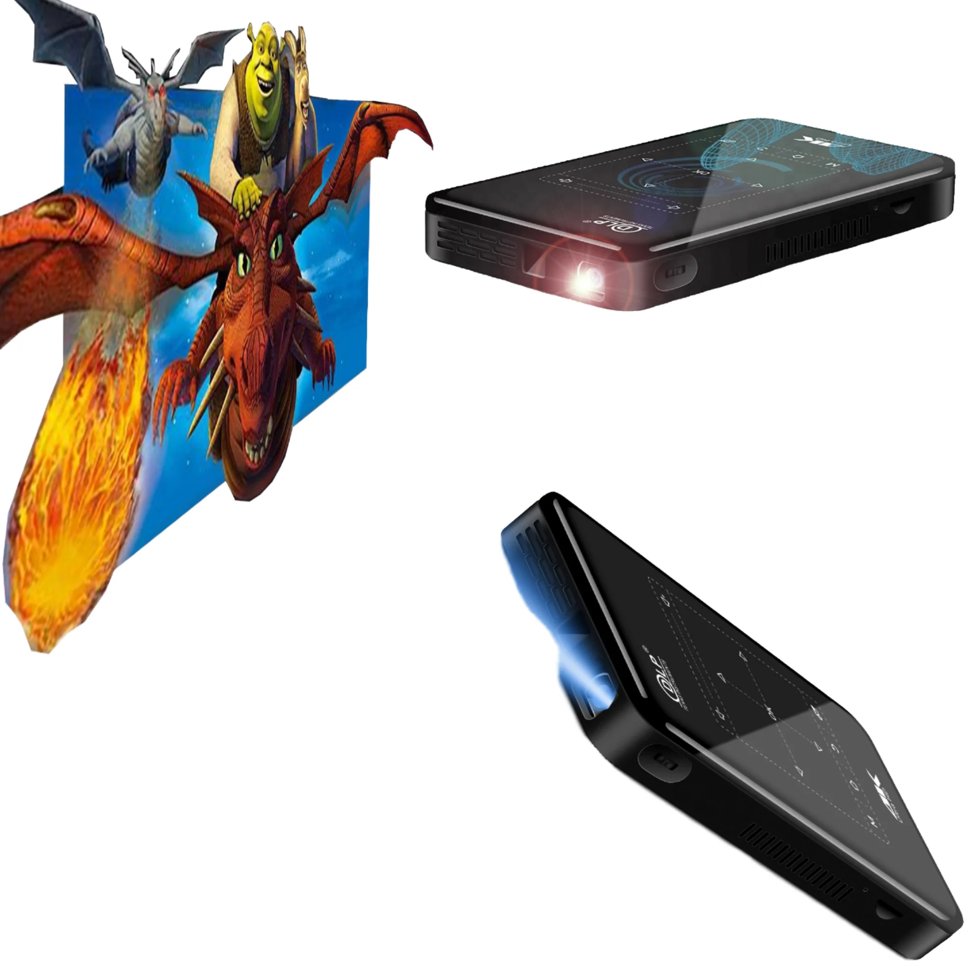 P09II OEM Factory 3D Smart Mini Portable LED Projector Video Touch Screen BT WiFi Rechargeable Home Theater Mobile Phone