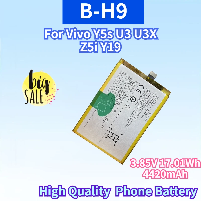 Newest B-H9 3.85V 17.01Wh 4420mAh Rechargeable Battery for Vivo Y5s U3 U3X Z5i Y19 High Quality Smart Phone Replacement Battery