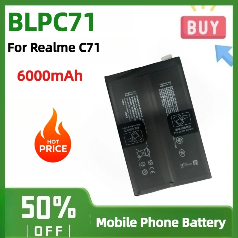 High Capacity BLPC71 Phone Battery 6000mAh Rechargeable Replacement Li-Polymer Battery for Realme C71 Smartphone