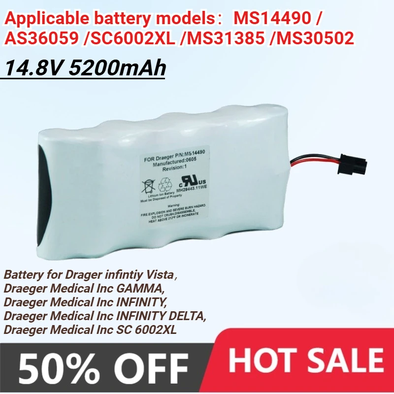 5200mAh Battery for Drager Monitor Infinity Gamma MS14490 AS36059 SC6002XL MS31385 MS30502 Bateria 14.8v Rechargeable Battery