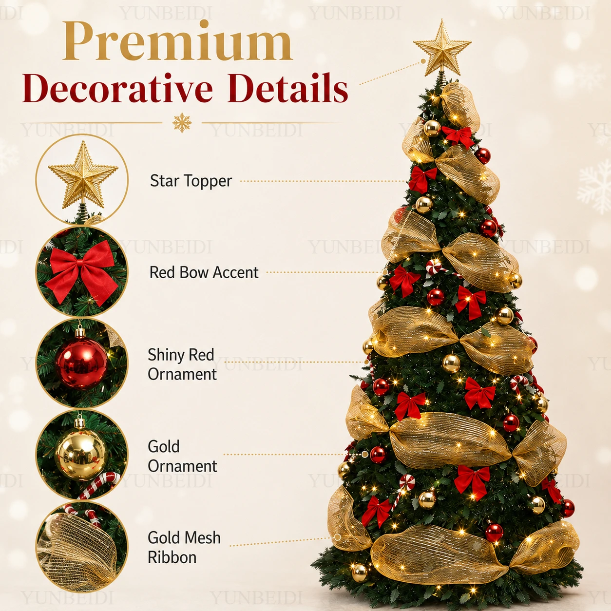 Foldable All in One Christmas Tree with Ornaments LED Lights High-end Artificial Christmas Tree 150cm/180cm Home Christmas Decor