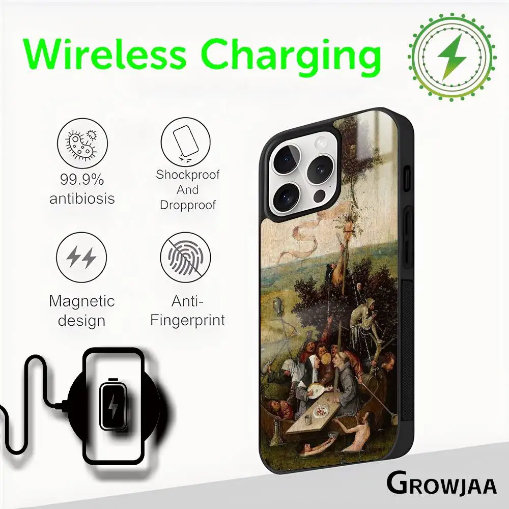H-Hieronymus Bosch Art Phone Case MagSafe Magnetic For IPhone 16 15 14 13 12 11 Pro Plus Max Mini Wireless Charger Funda