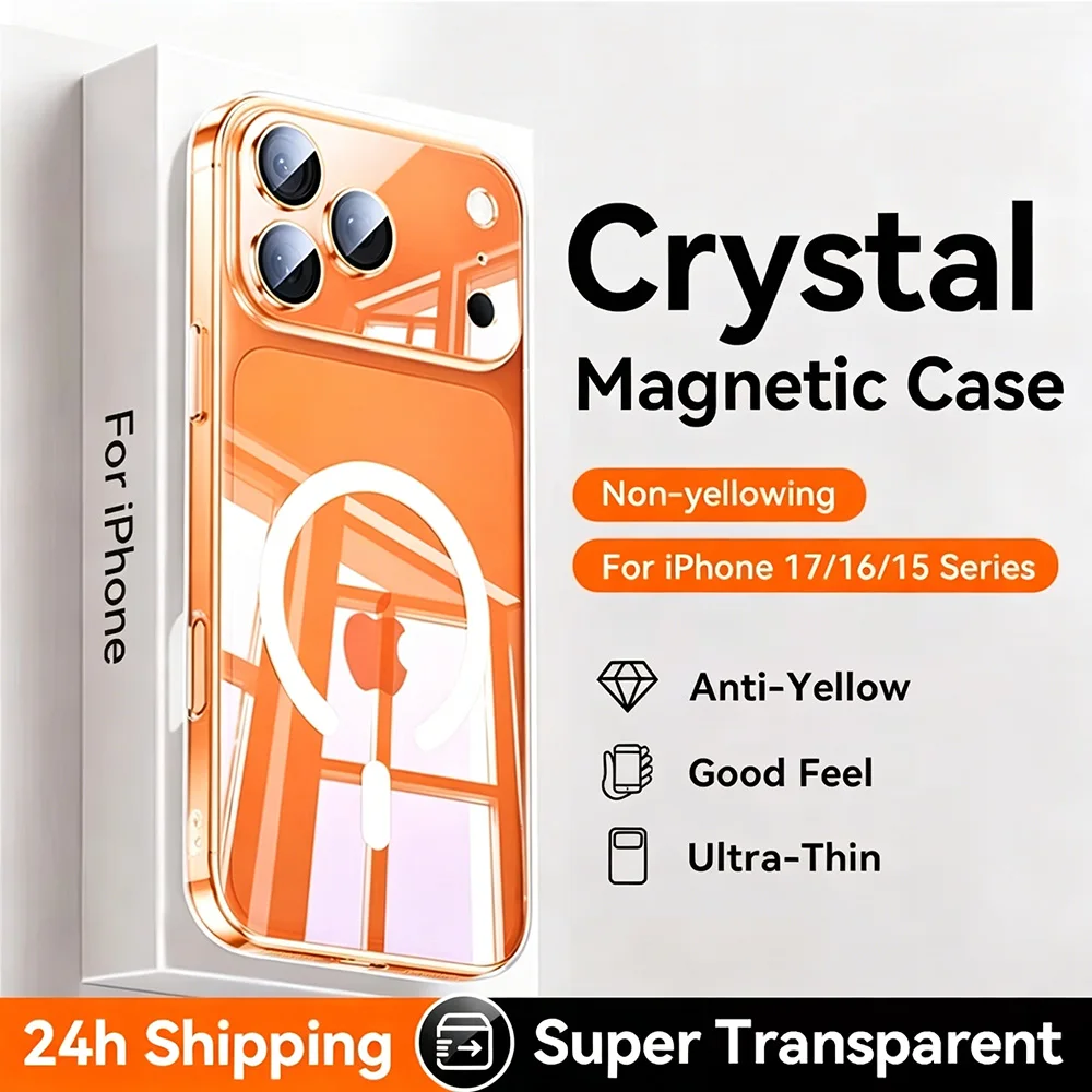 Magnetic Clear Phone Case for Apple iPhone 17 Pro Max 17 Pro 17 Air Cases Anti Yellow Transparent Wireless Charger Cover Fundas