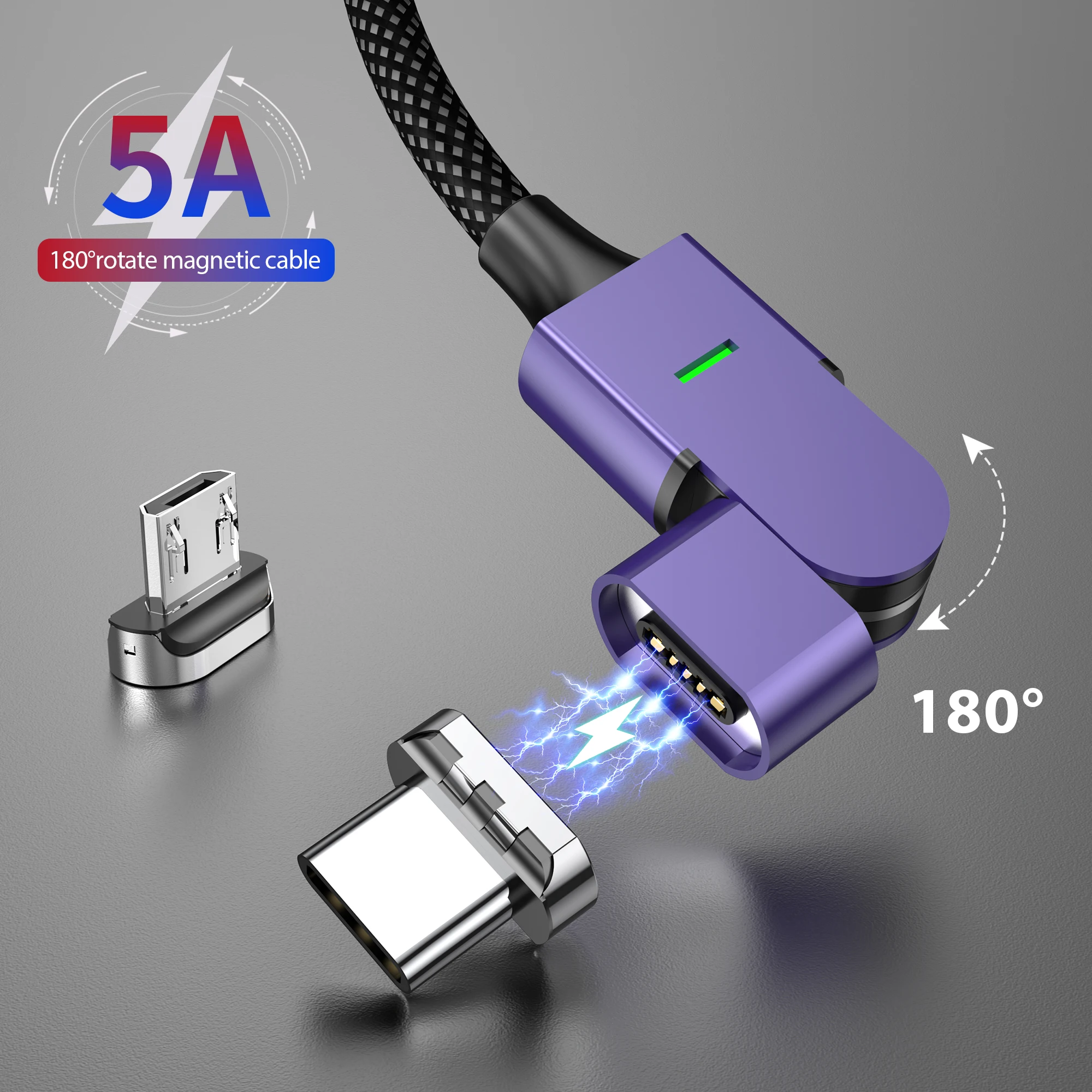 1.2m 100W Magnetic Cable Fast Charging USB A to Type C Cable For iPhone Xiaomi Laptop 180 Rotate Elbow Magnet Data Cable